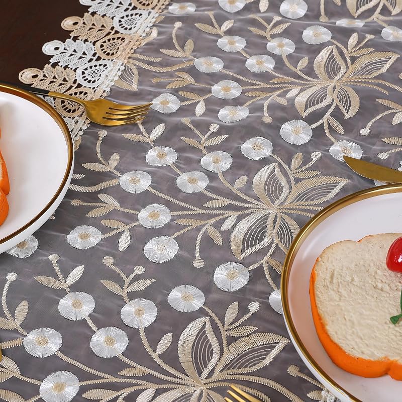 Mesa encaje tela bordado floral decoración hogar