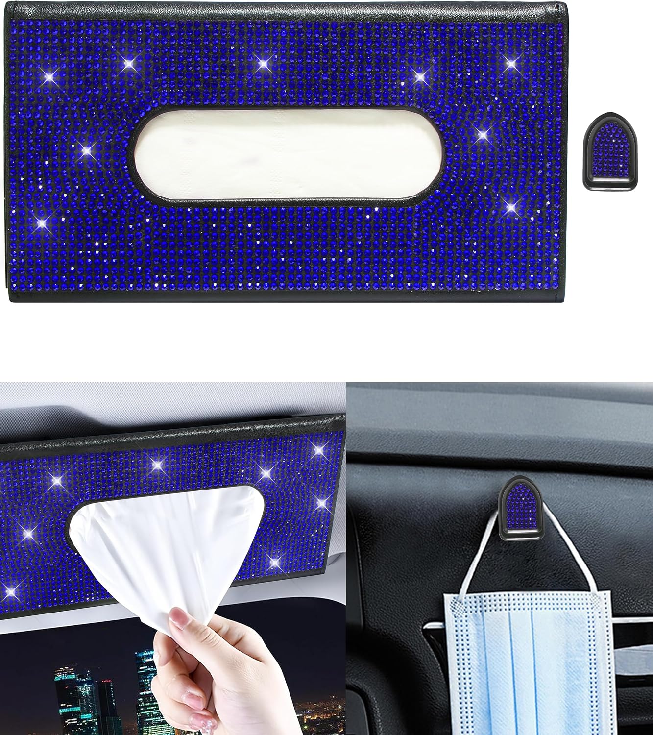 Funda visera automóvil cuero pu con cristales azul