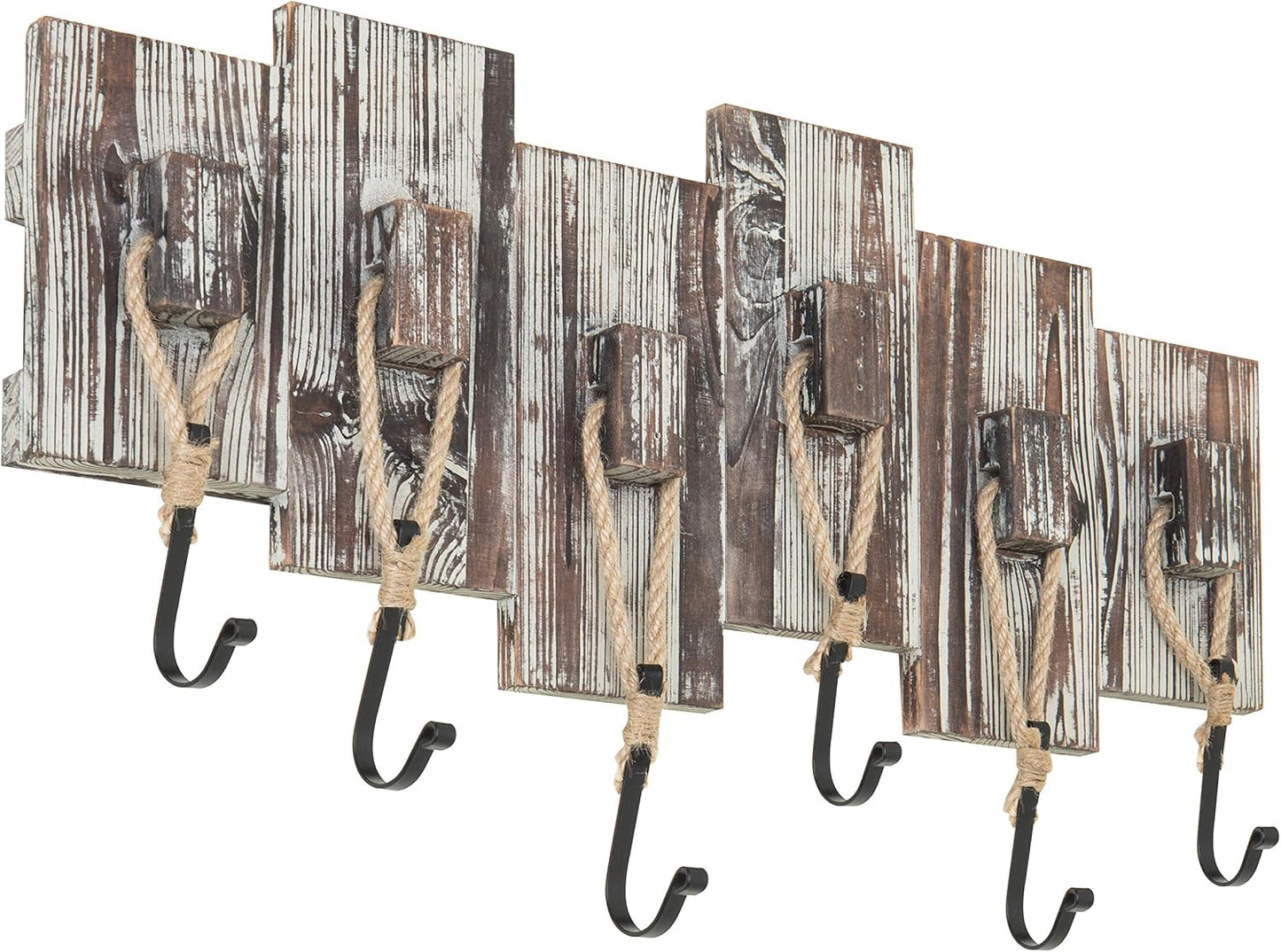 Perchero madera 6 ganchos estilo náutico cuerda rústica
