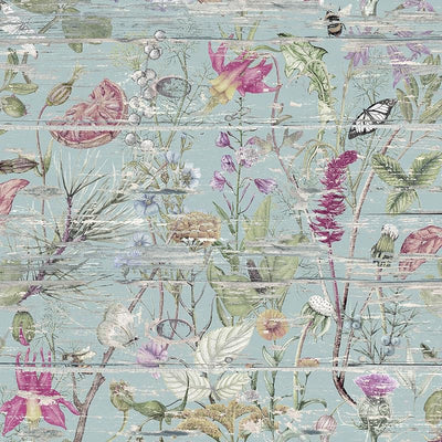 Papel tapiz floral madera 17.5x276" azul desgastado