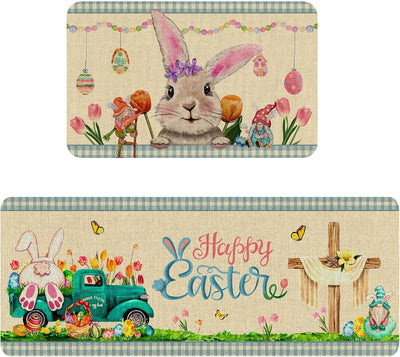 2 Alfombras Cocina Pascua Conejos Antiderrap 17x29 y 17x47pulg