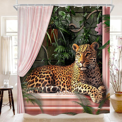 Cortina ducha leopardo rosa 72x72pulg diseño vintage selva