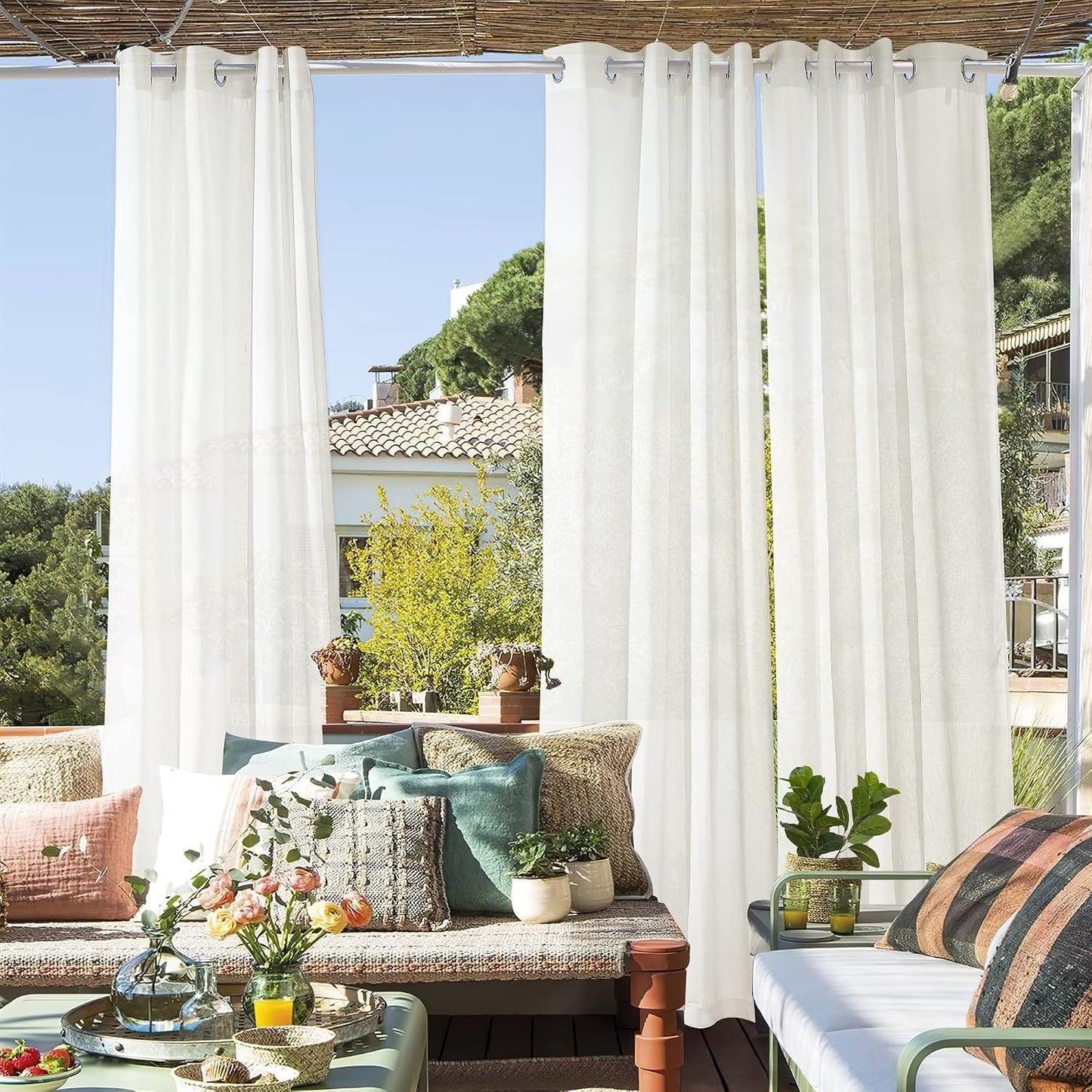 Cortinas traslúcidas para terraza panel lino texturizado