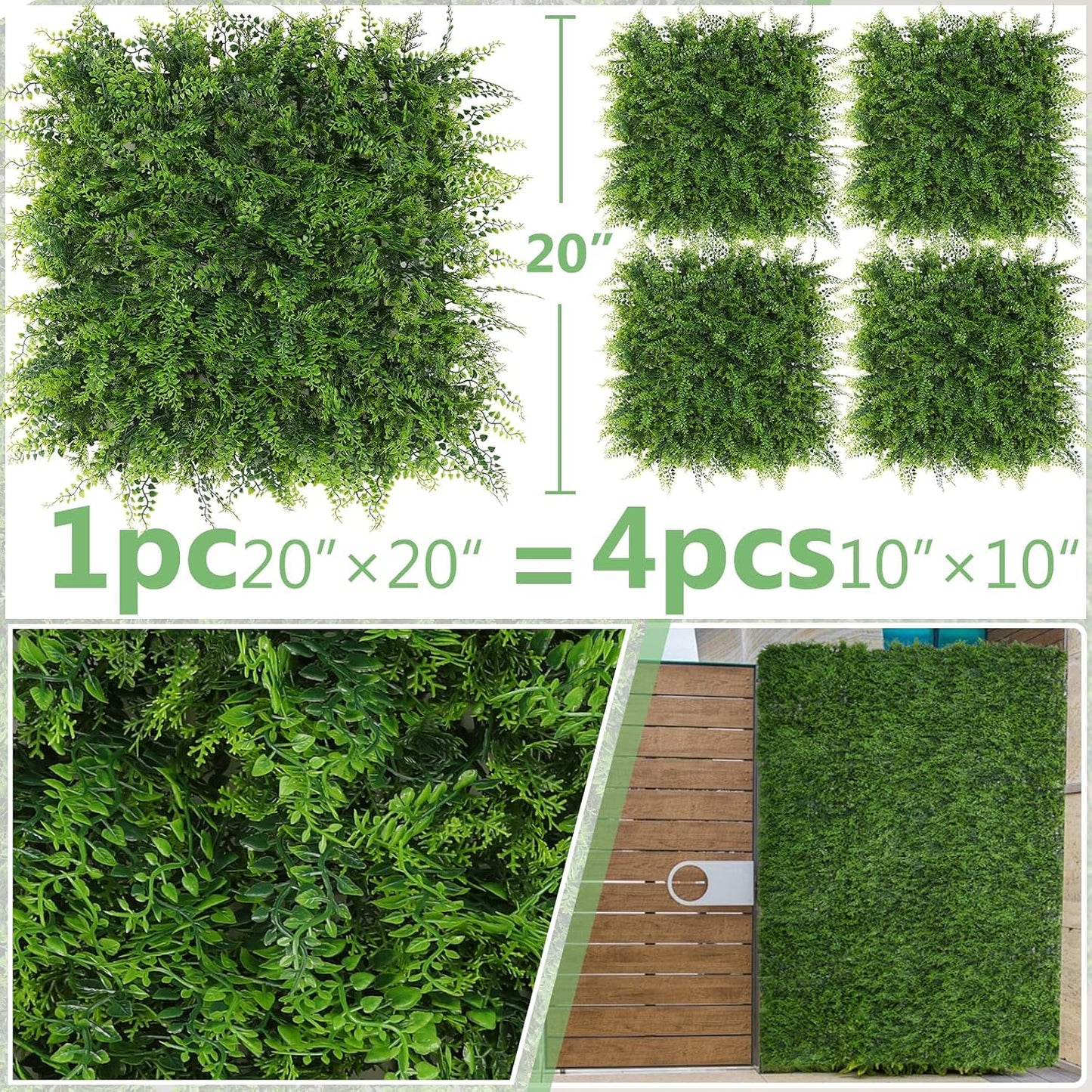 6 Paneles Césped Artificial 20x20pulg Seto Hiedra Verde