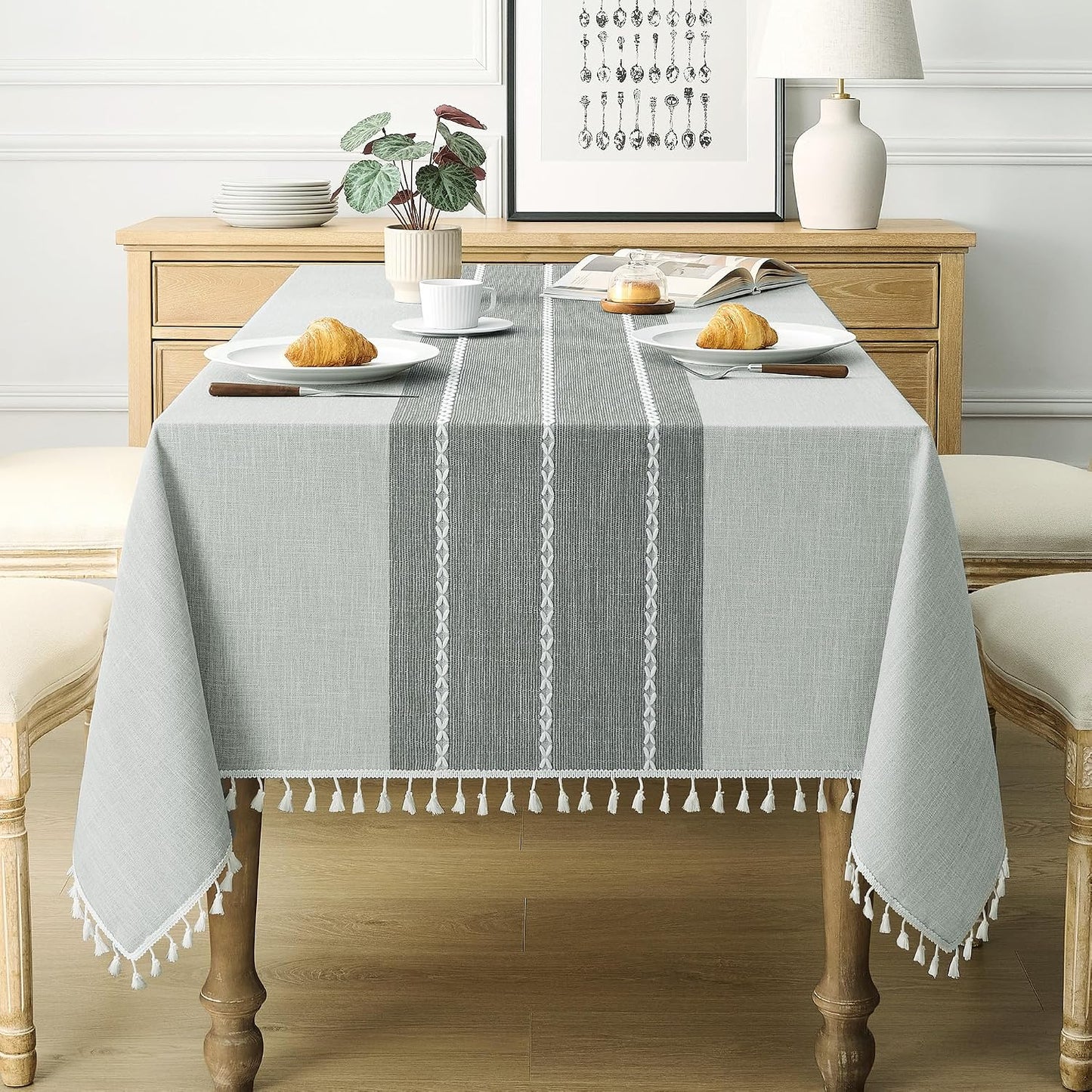 Mantel rústico lino impermeable 55x102pulg gris