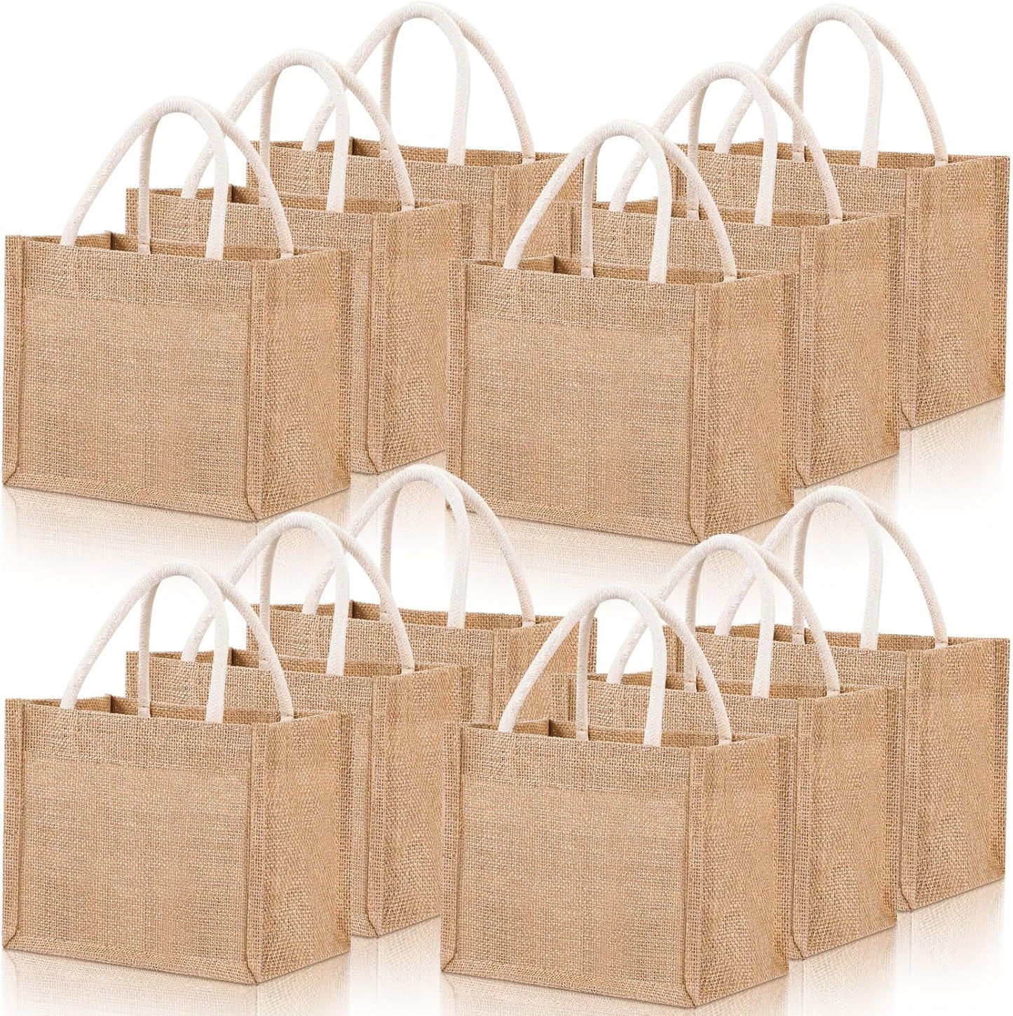 12 Pzas Bolsas Yute Reutiliz. con Asas Blanco Impermeable