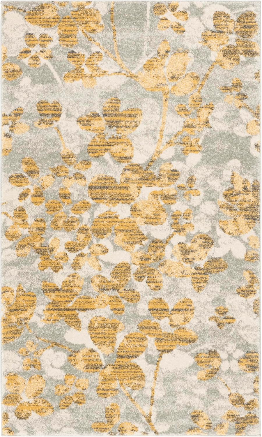 Alfombra decorativa floral 3x5ft gris dorado