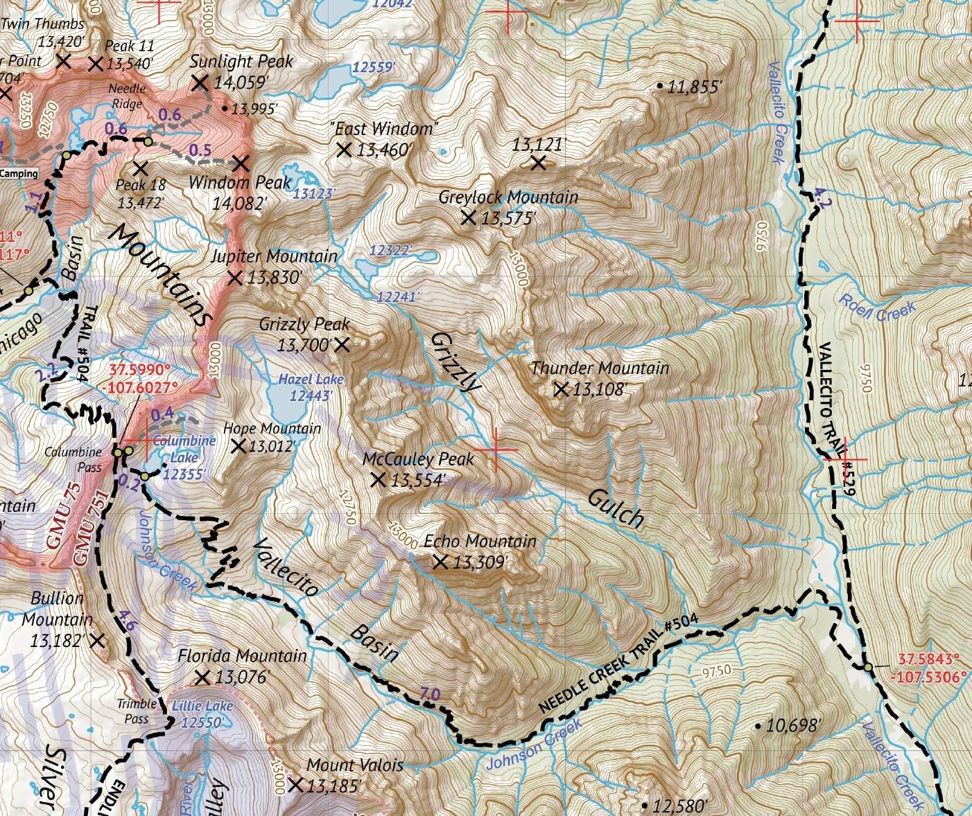 Mapa topográfico Colorado senderismo 2019