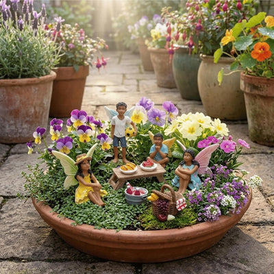 Kit figuras hadas para jardín en miniatura 9 pzas coloridas