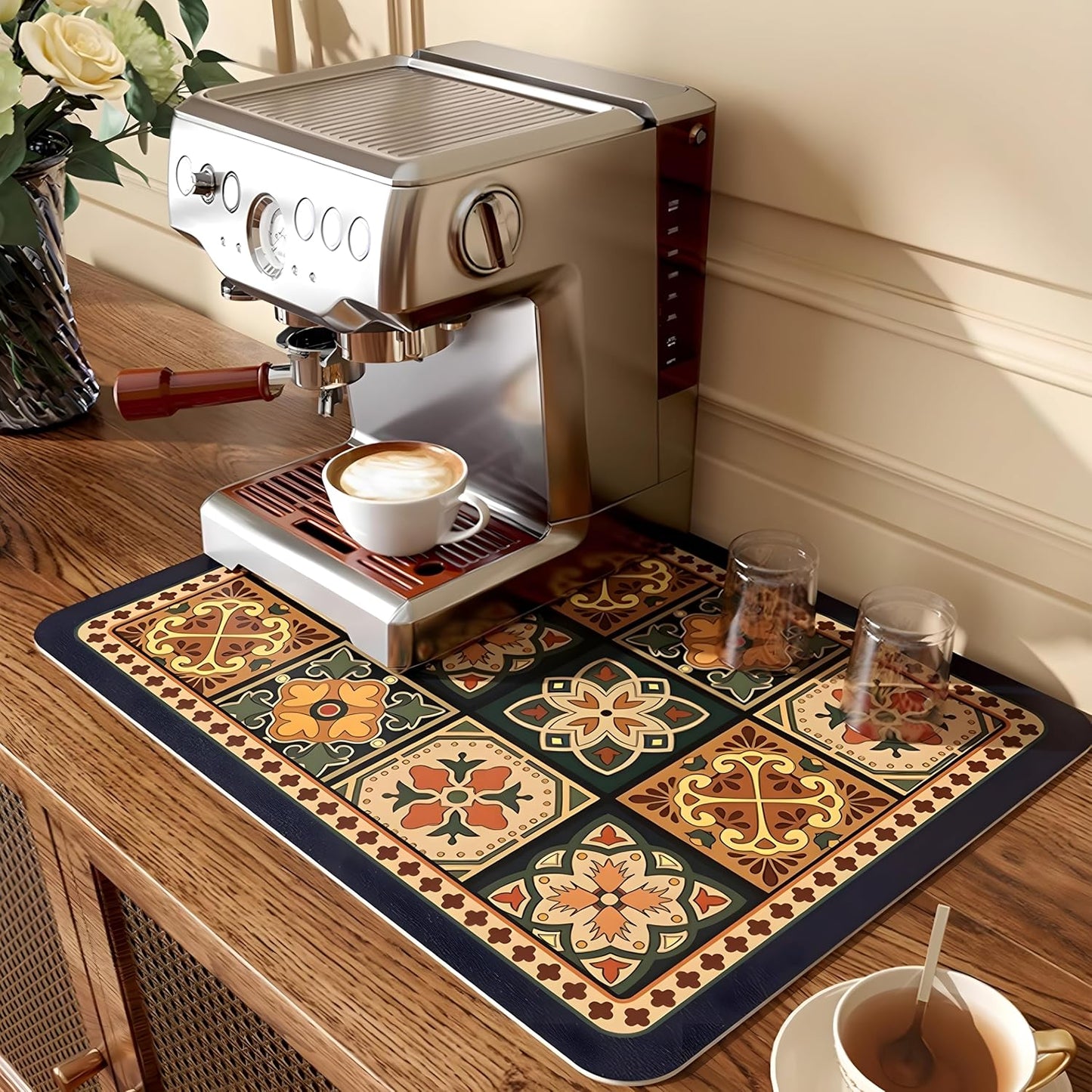Tapete secado platos estilo bohemio para barra café