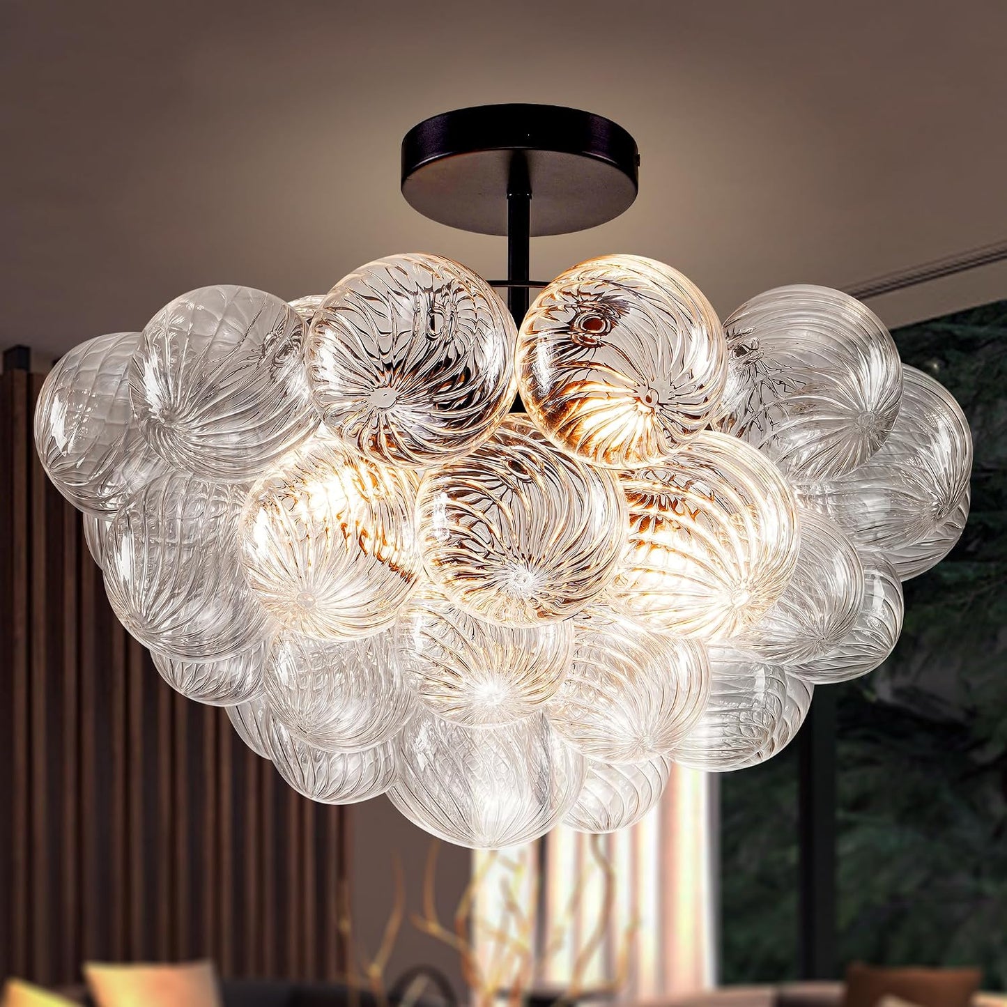 Candelabro cristal burbujas negro 20pulg lámpara techo