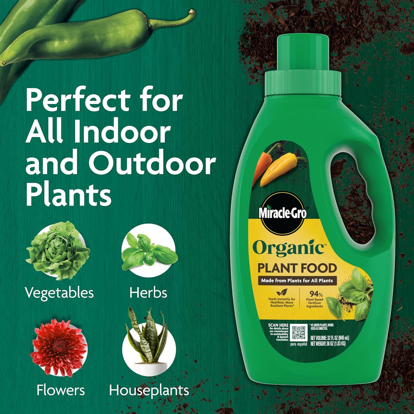 Alimento orgánico para plantas interior exterior 32oz pack 2