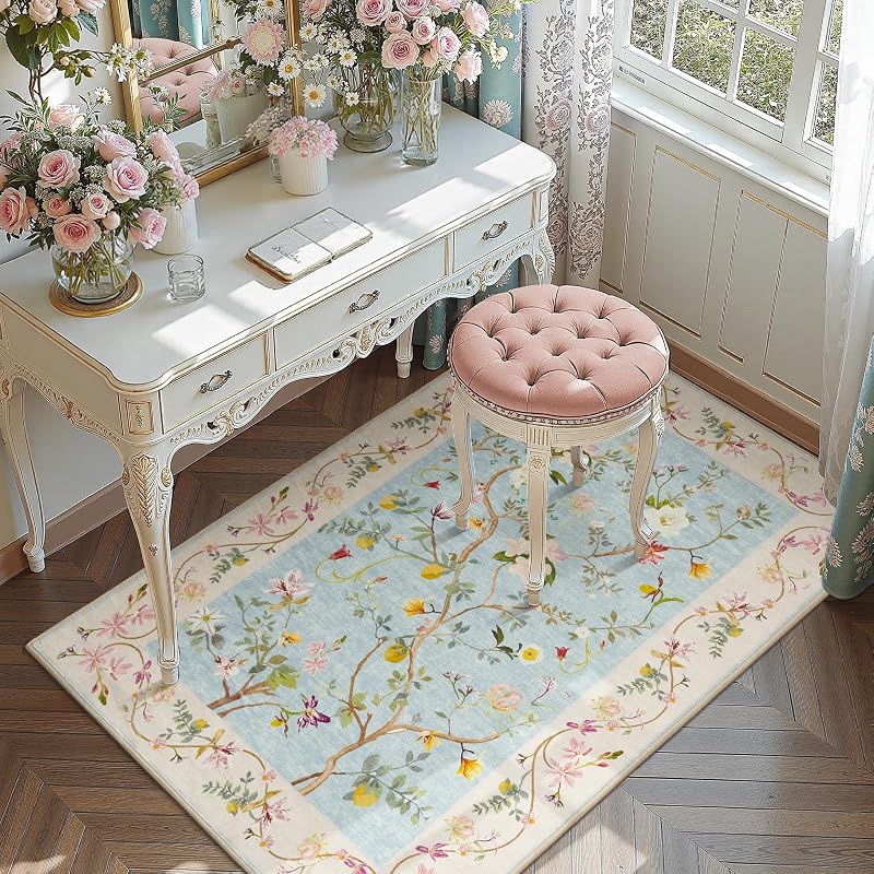 Alfombra Floral 3x5pulg Lavable Antiderrapante