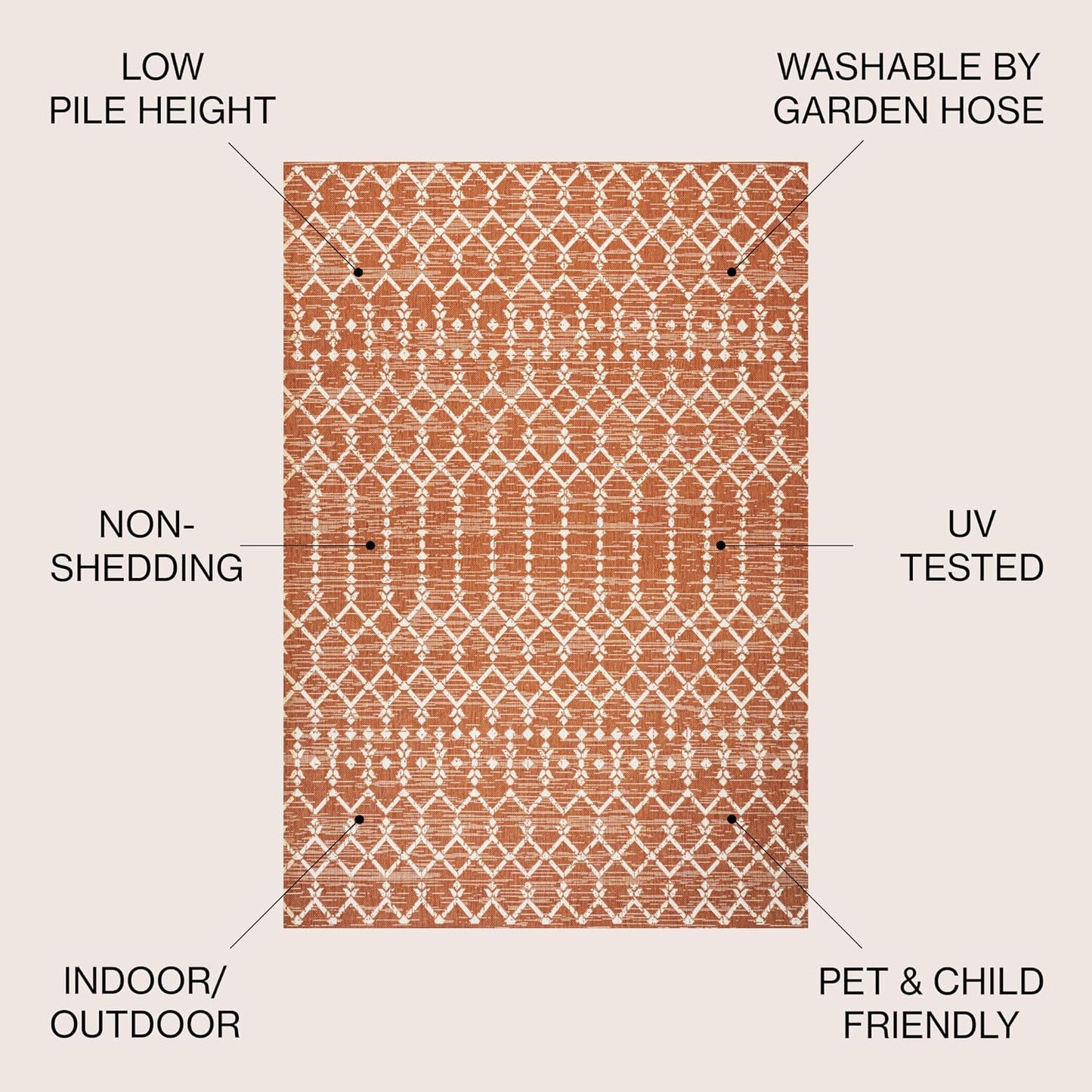 Tapete geométrico Ourika 3x5ft naranja/crema para patio