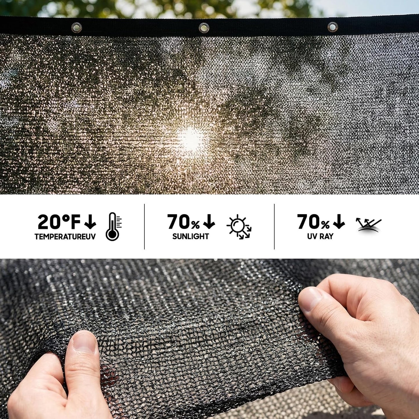 Lona malla 70% negra 12x16ft con ojales jardín