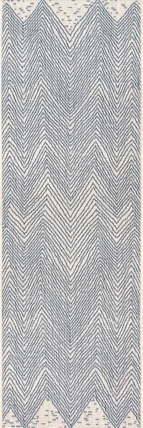 Tapete Chevron azul/marfil 2x10ft suave resistente manchas