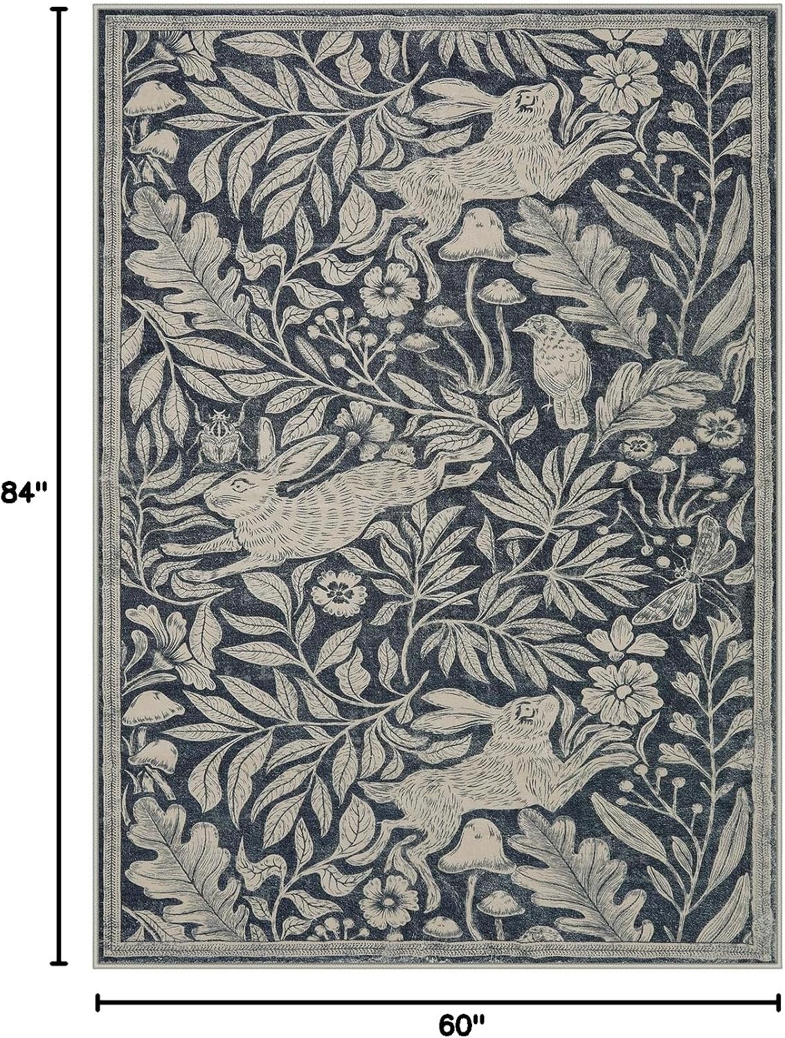 Alfombra sala 5x7ft suave lavable con conejo gris oscuro