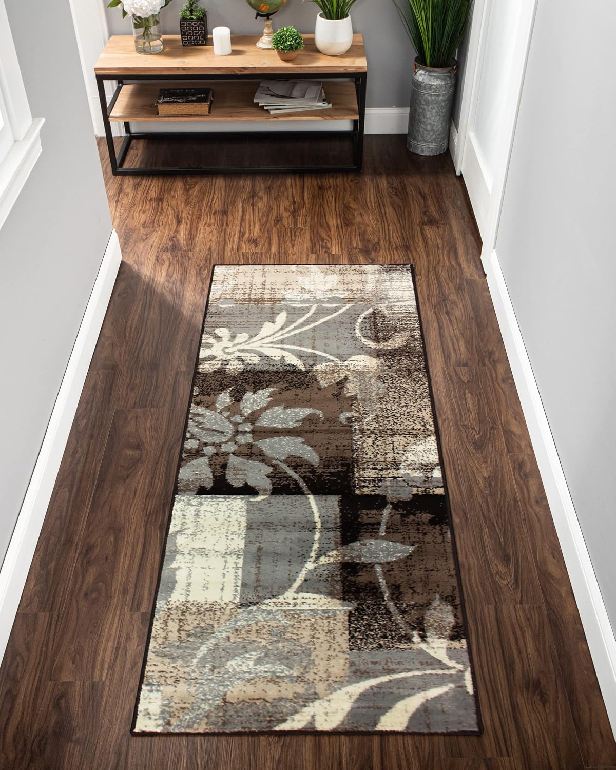 Alfombra pasillo respaldo yute decoración floral