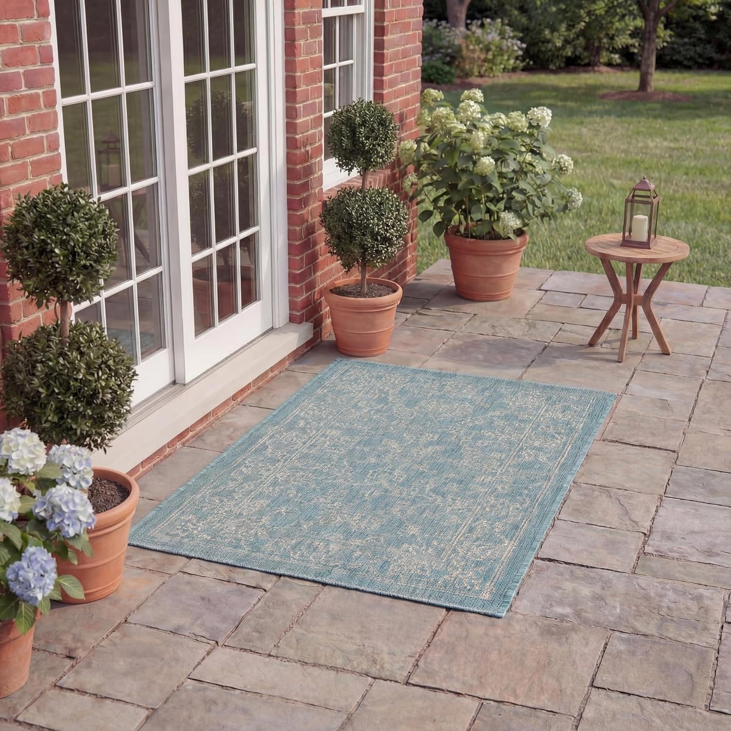 Alfombra exterior lavable 2x3'7" azul y gris felpudo patio
