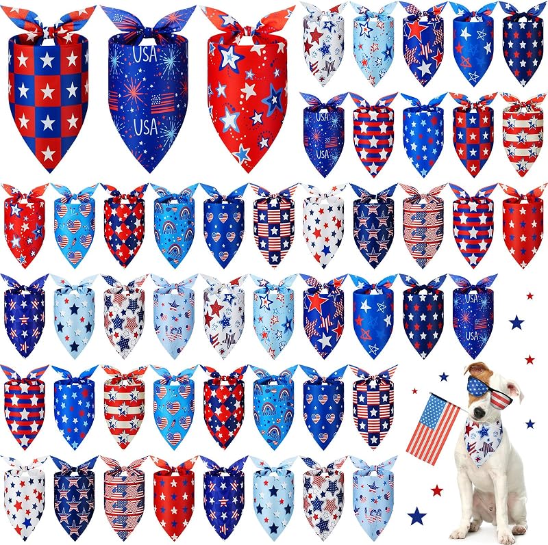 50 Bandanas Patrióticas para Perros 4 de Julio 25 Estilos