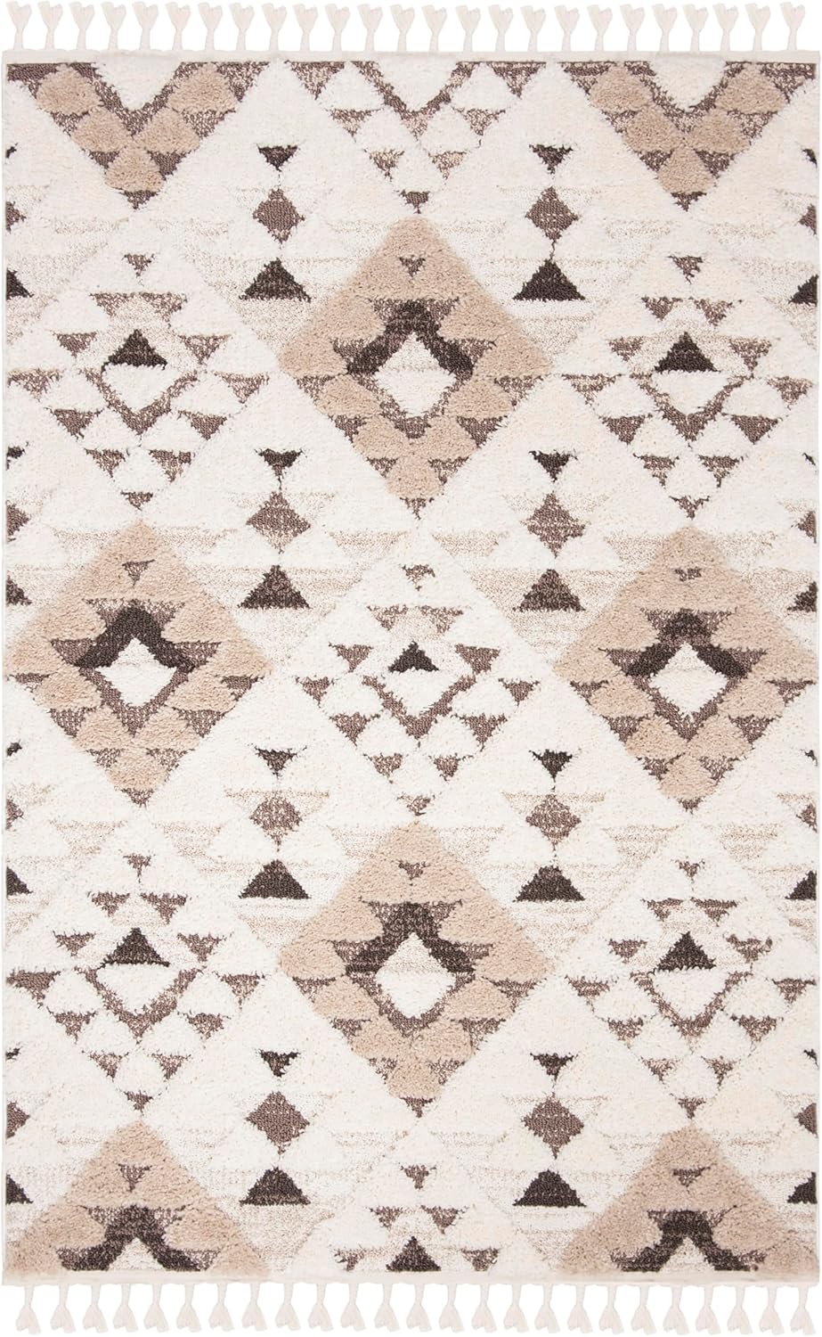 Tapete boho marroquí borlas 203x279cm marfil/marrón