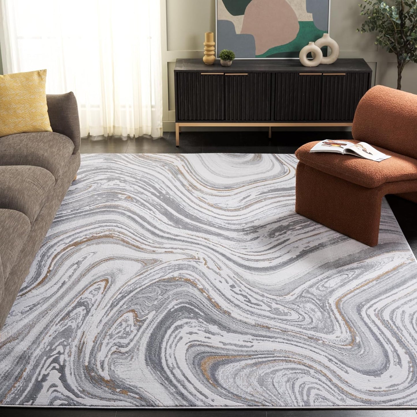 Alfombra área 9x12ft marfil y gris no se desprende