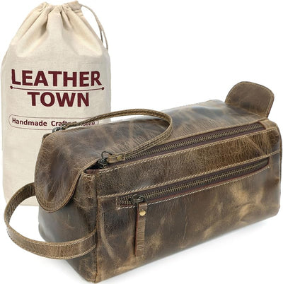 Neceser cuero real para hombre afeitar marrón vintage