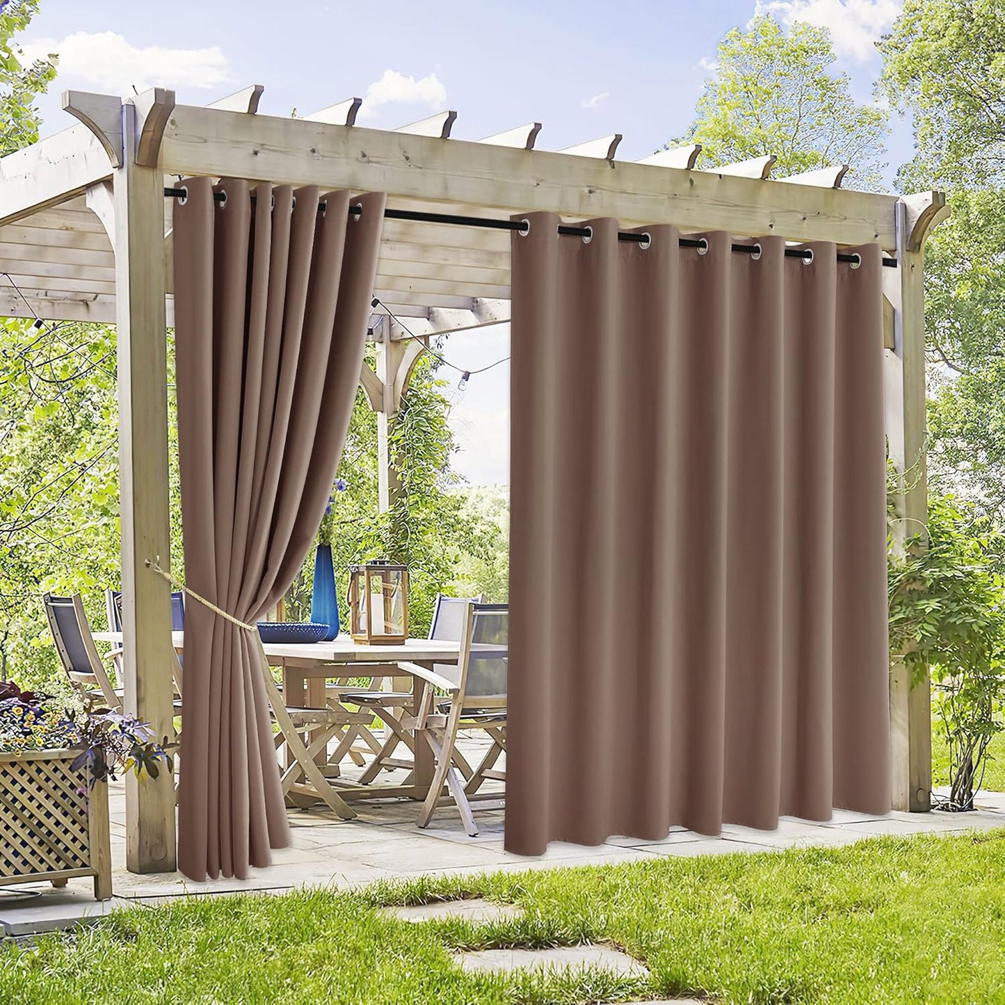 2 Cortinas impermeables exterior 105x96pulg moka