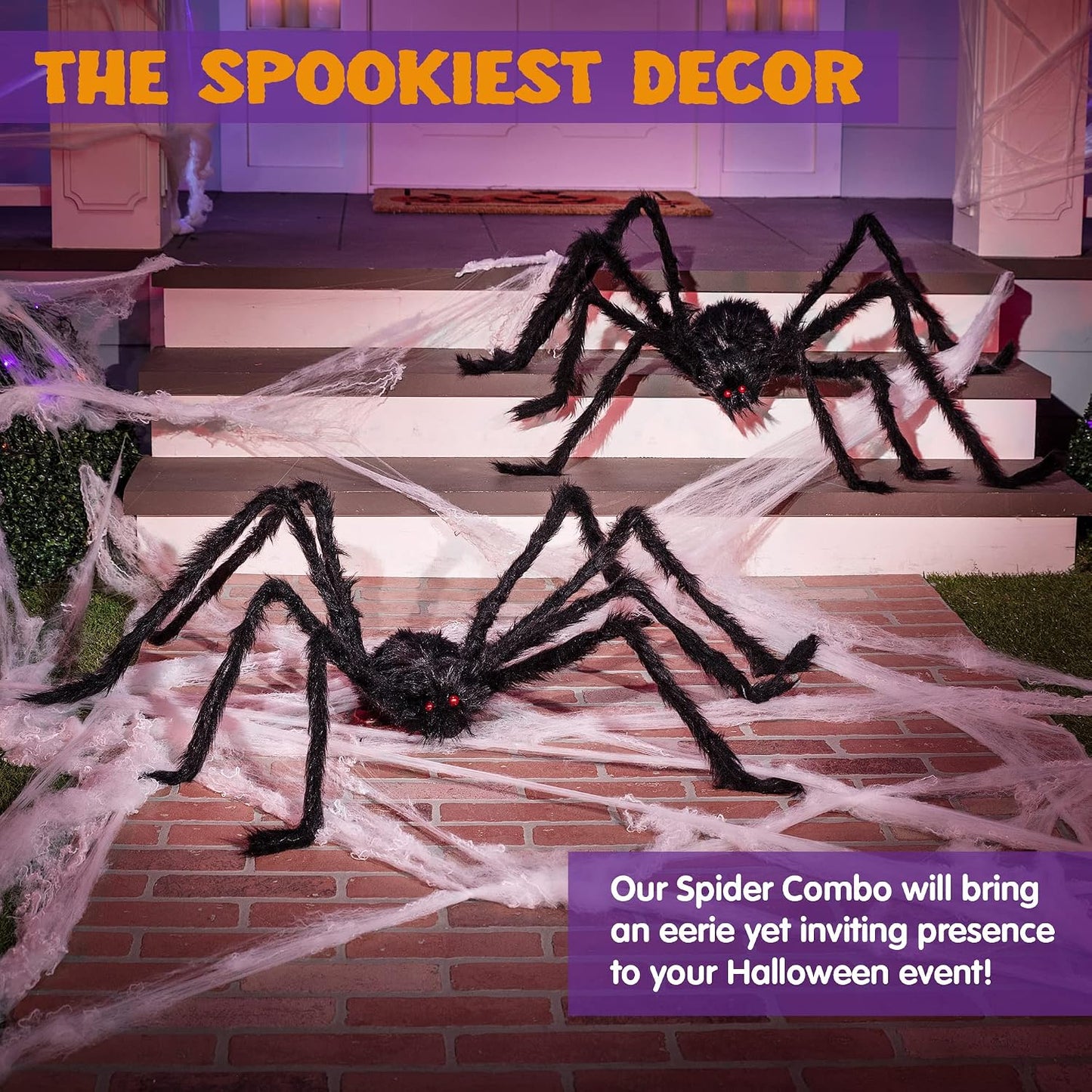 2 Decoraciones Halloween 5ft Arana Negra Peluda Exteriores
