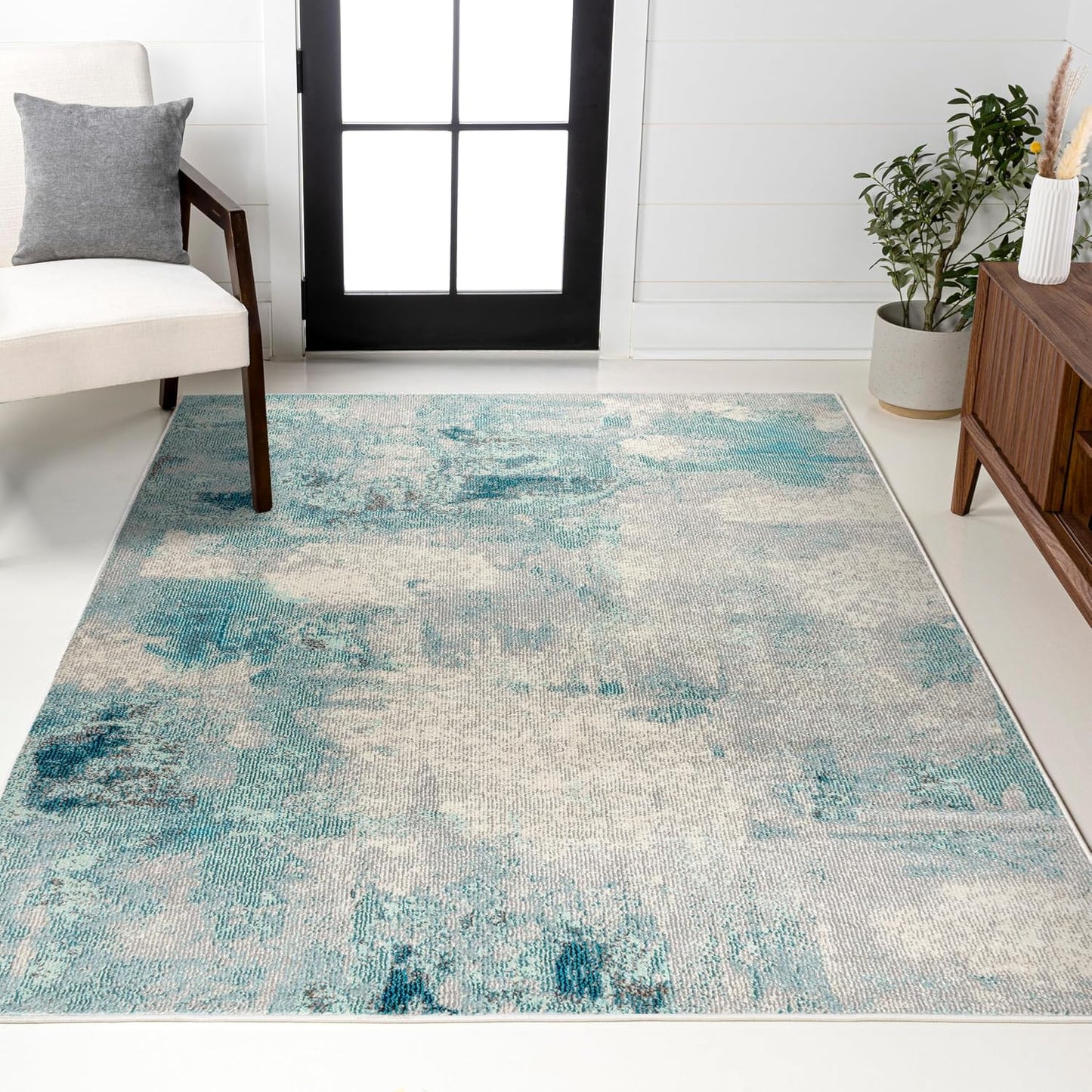Alfombra sala dormitorio cocina 4x6 crema/azul apta mascotas