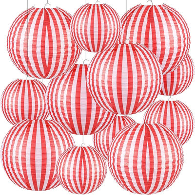 12 Linternas papel rayas rojas y blancas carnaval