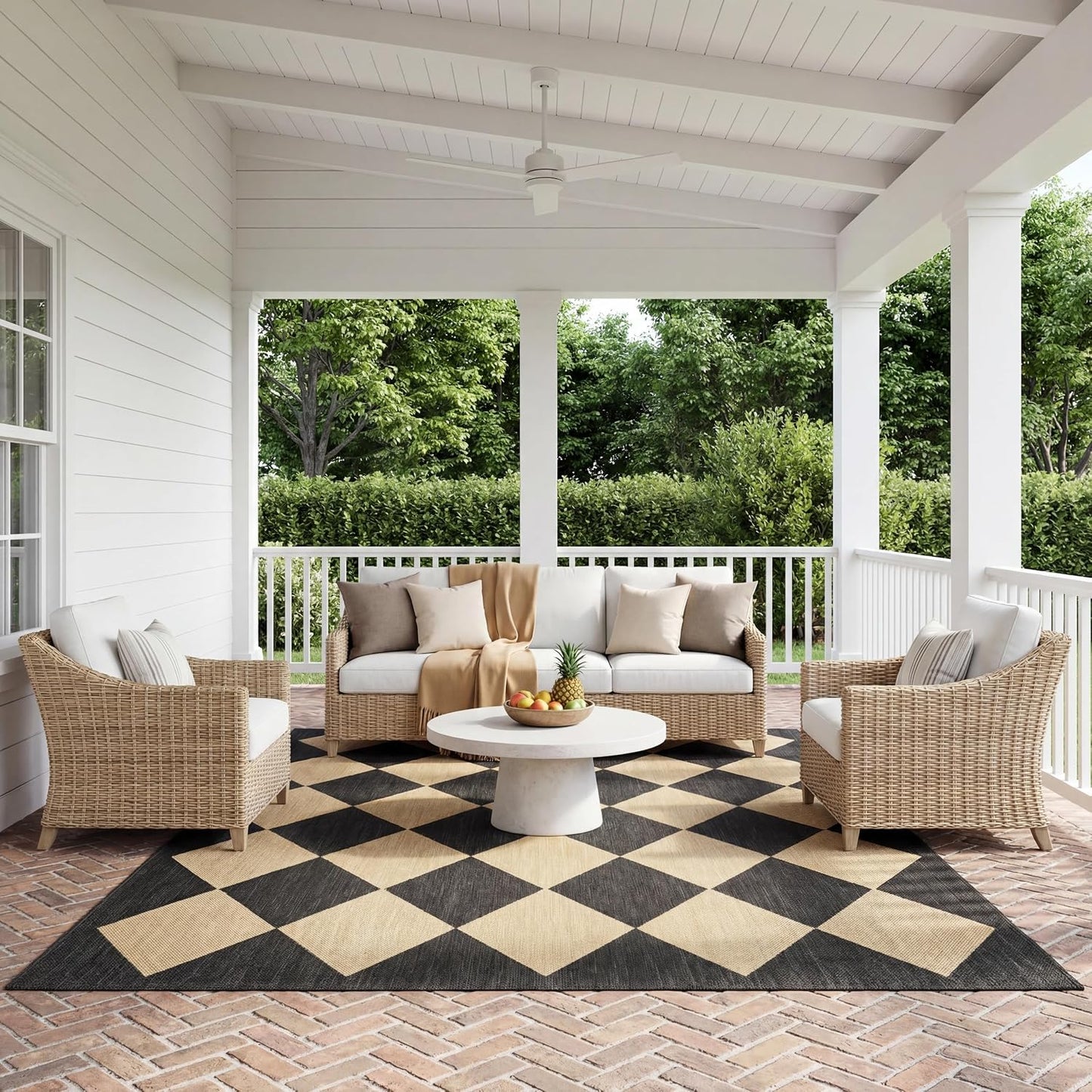 Alfombra patio 8x10ft gris oscuro/marfil resistente manchas