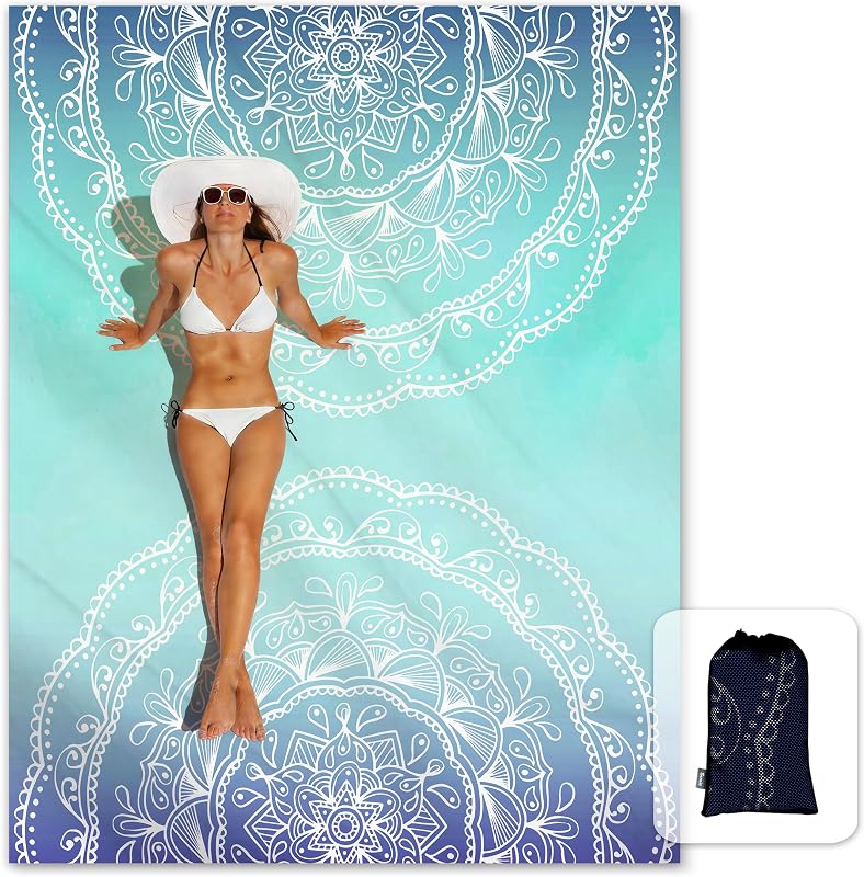 Manta playa suave 106x81pulg con bolsillos malla mandala