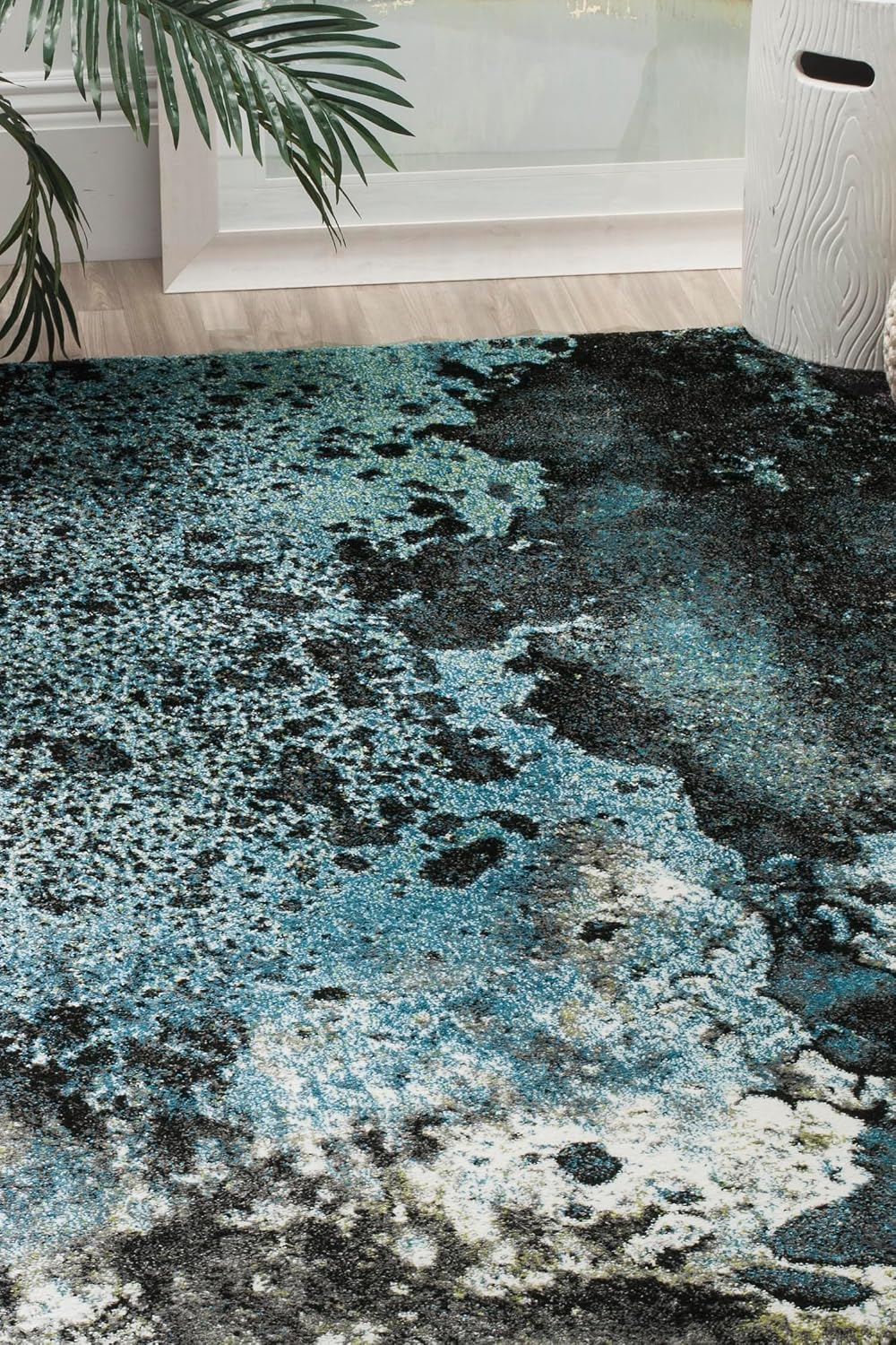 Alfombra moderna abstracta 4x6ft azul/multicolor