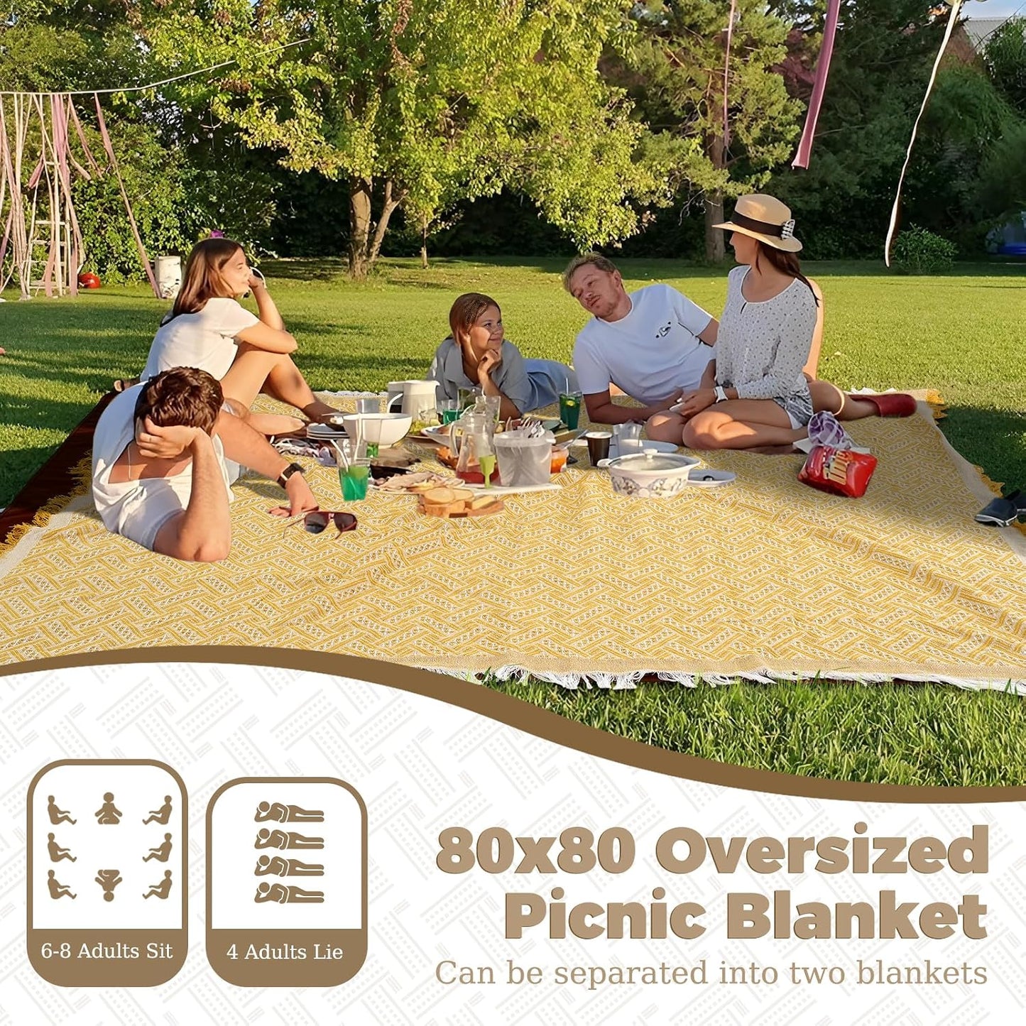 Alfombra 2en1 80x80" impermeable para picnic playa camping