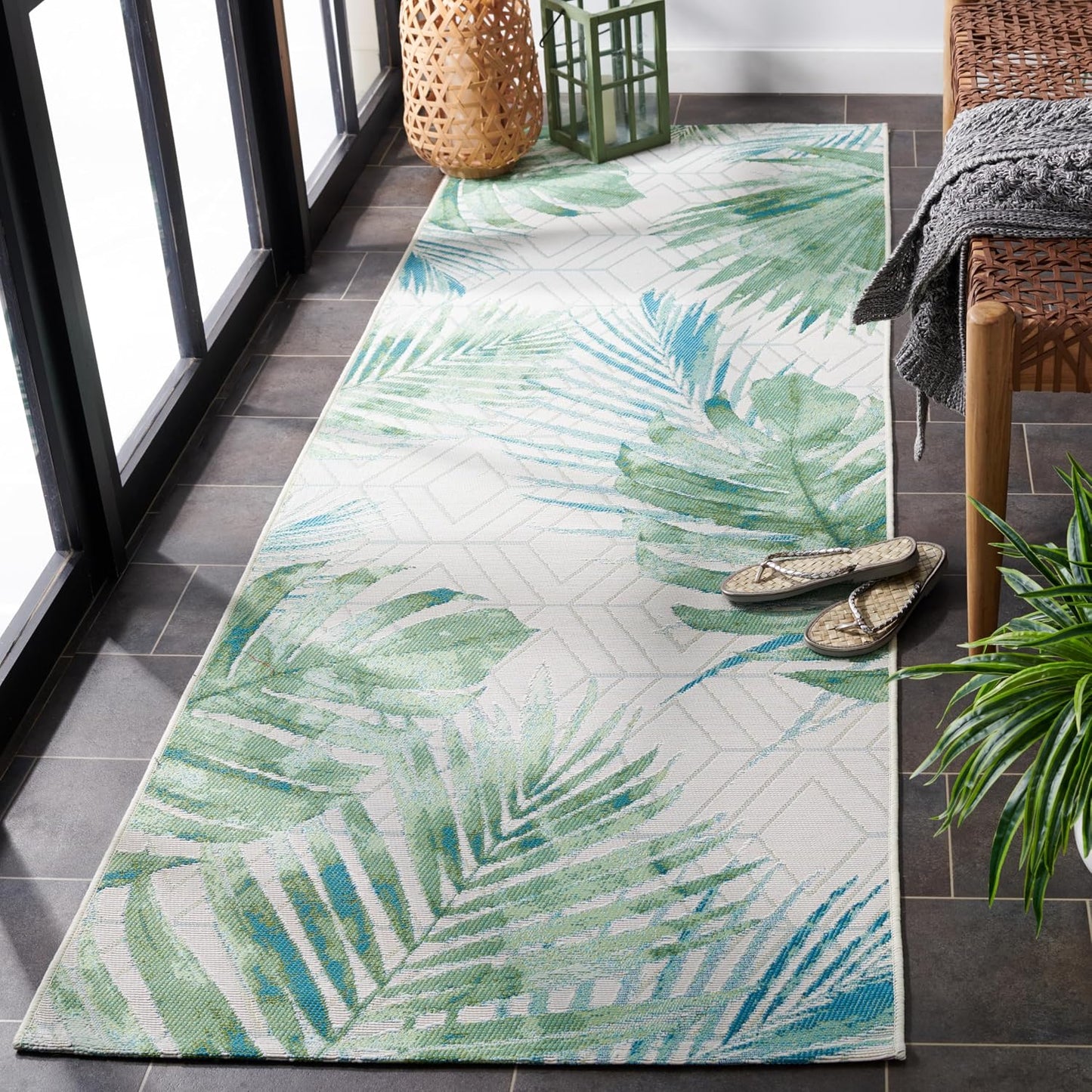 Alfombra lavable exterior 2'8x10'5 verde azulado BAR590X
