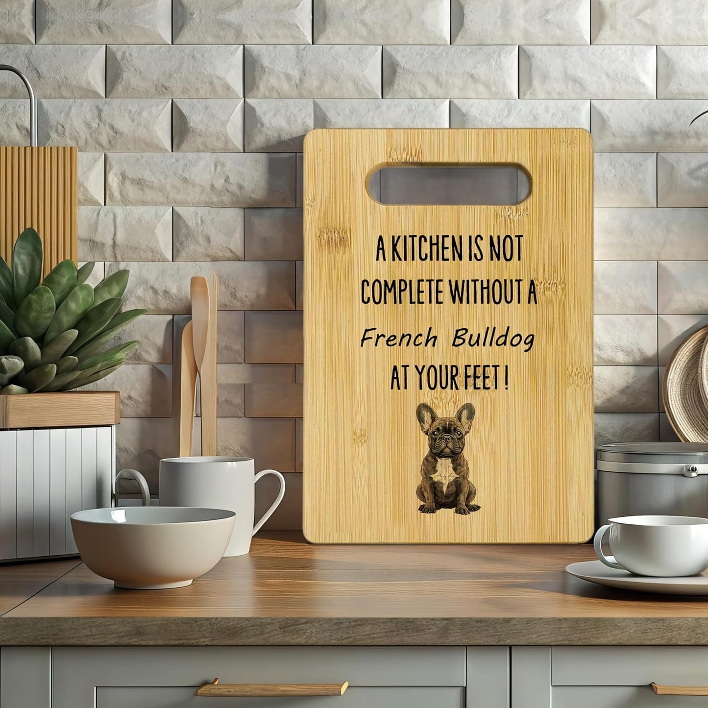Tabla cortar bambú Bulldog francés para cocina mujer