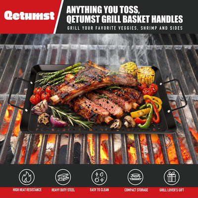 Set 3 cestas parrilla sartén antiadherente para verduras y mariscos