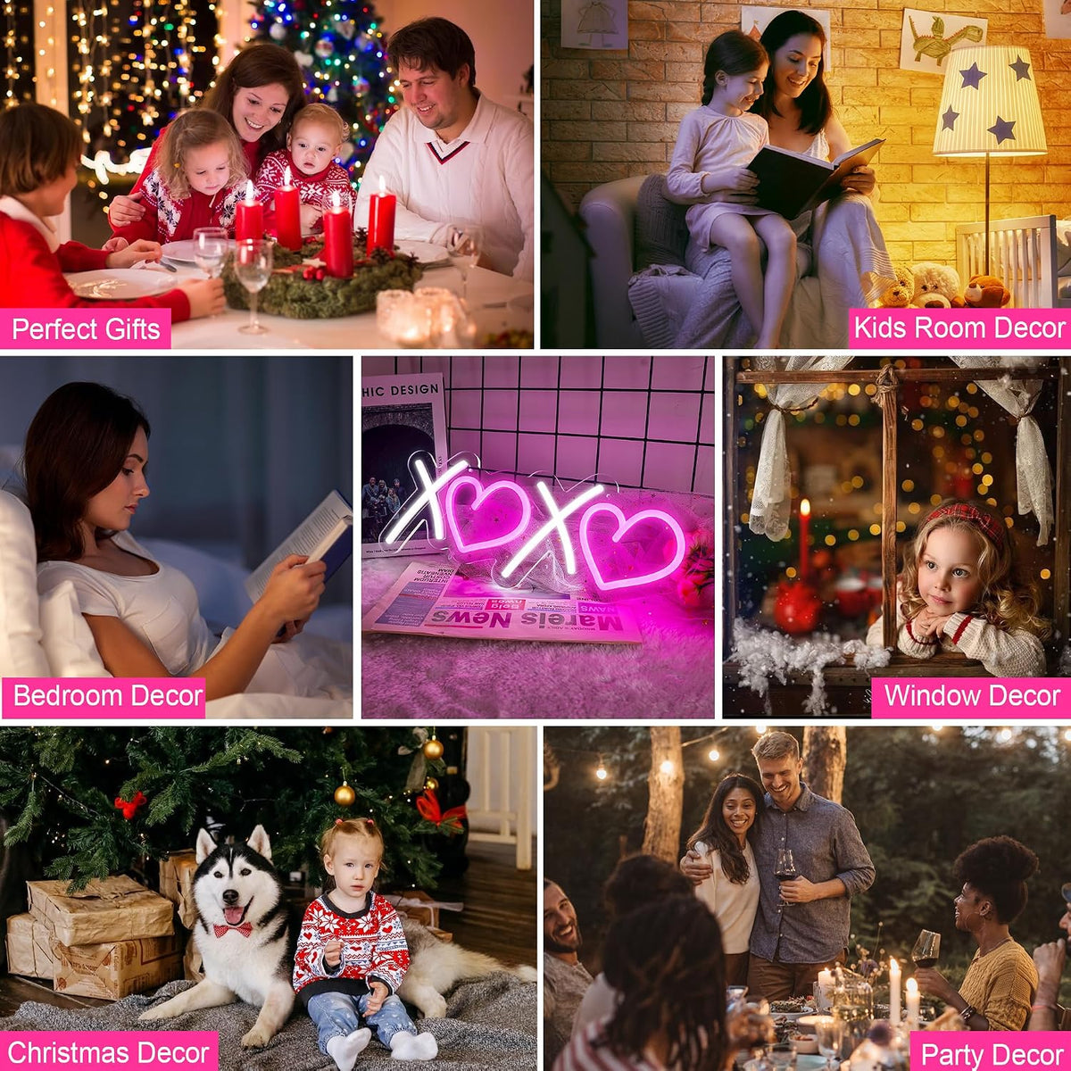 Letrero LED XOXO blanco y rosa regulable USB decoración hogar