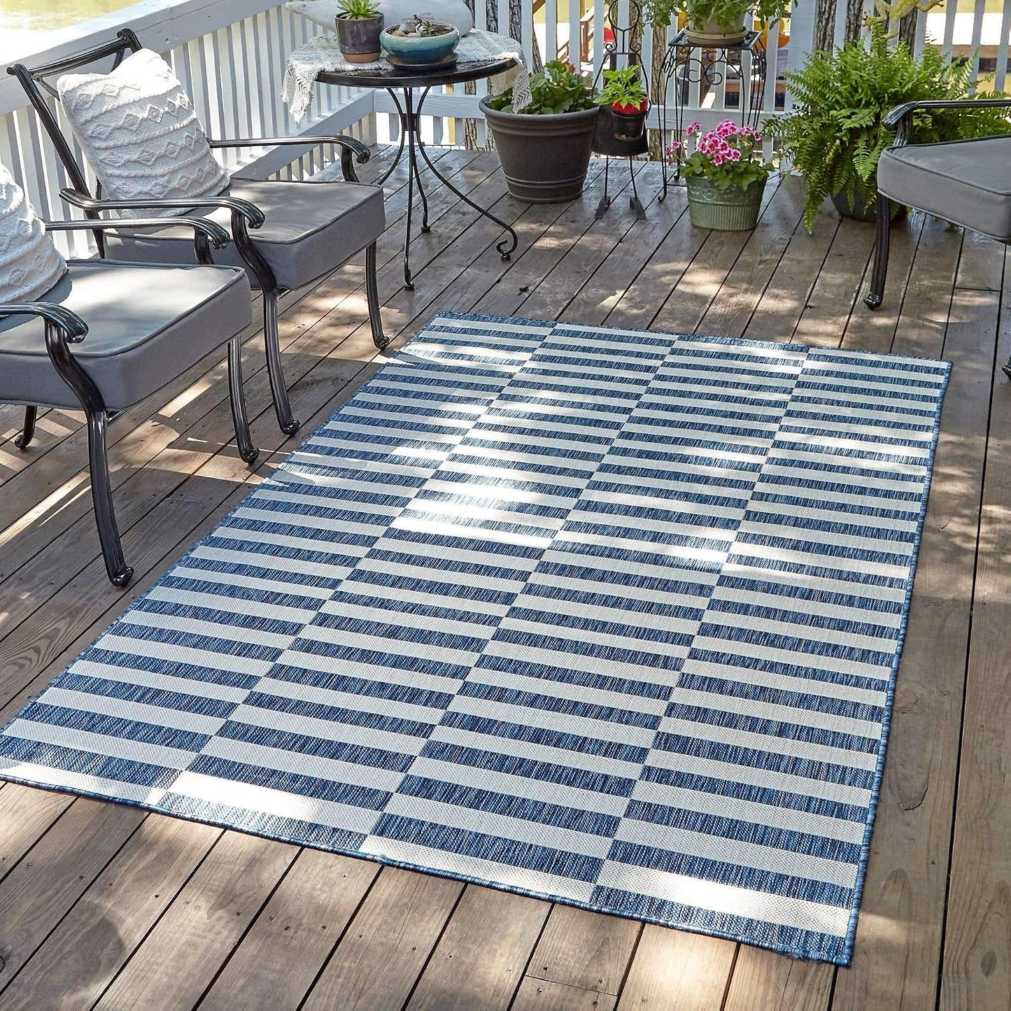 Alfombra a rayas azul/marfil 4'1"x6'1"