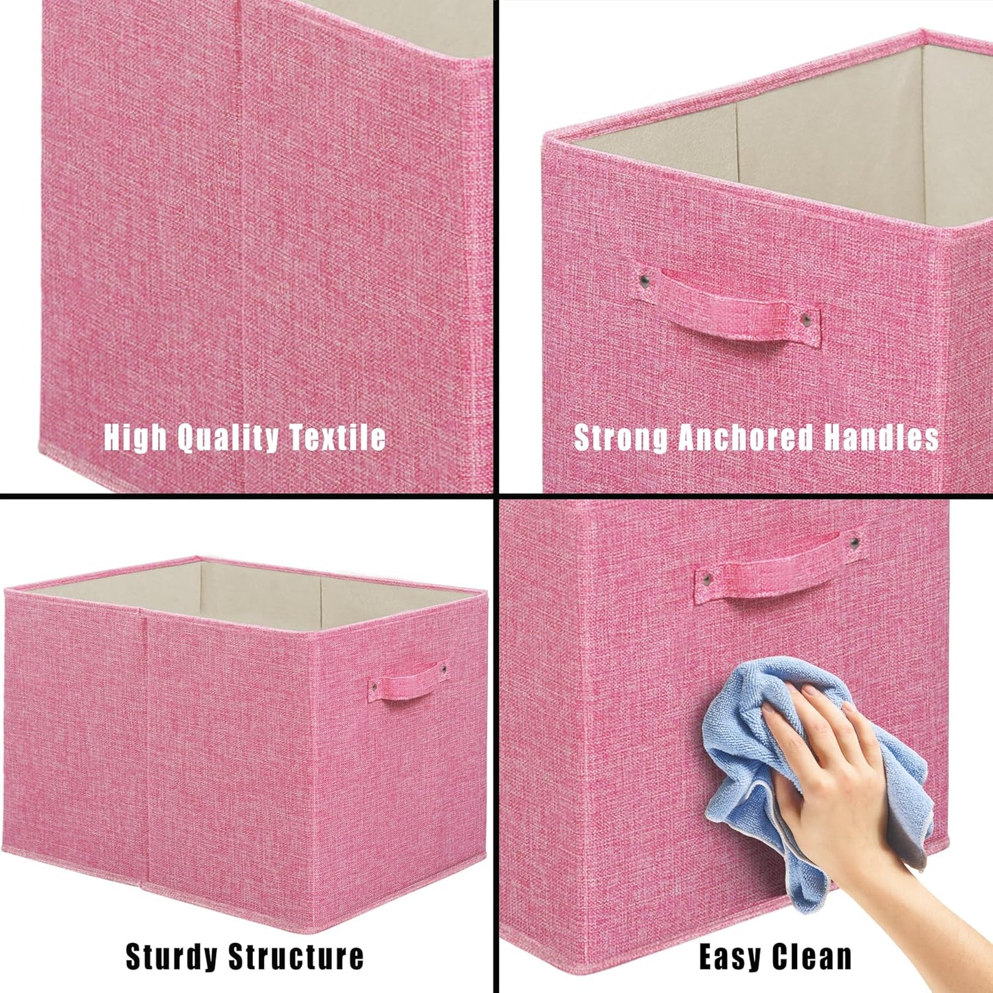 Cesta tela plegable asas 15x13" 2 Pzas rosa