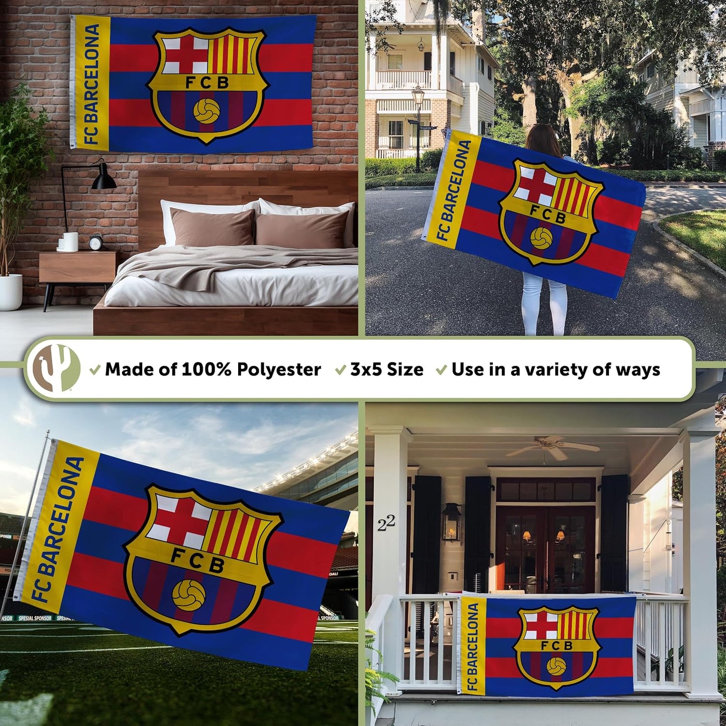 Bandera FC Barcelona 3x5ft con logo oficial