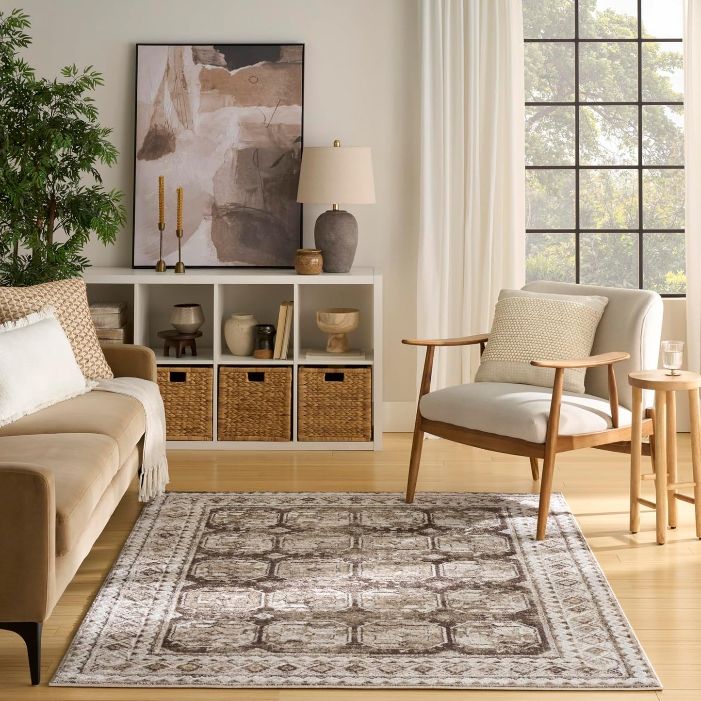 Alfombra área marrón marfil 4x6ft dormitorio sala comedor