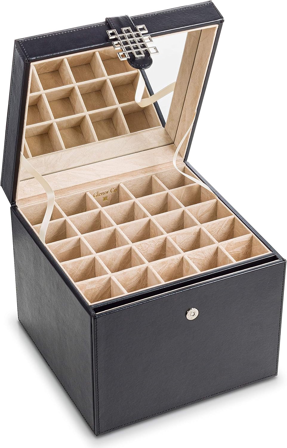 Organiz. aretes 75 ranuras caja joyería piel sintética negro