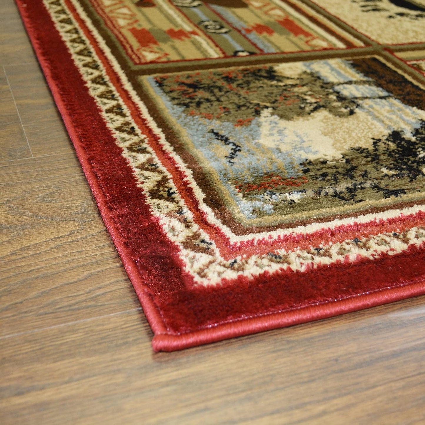 Alfombra rustica roja oso alce 5.3x7.3pies