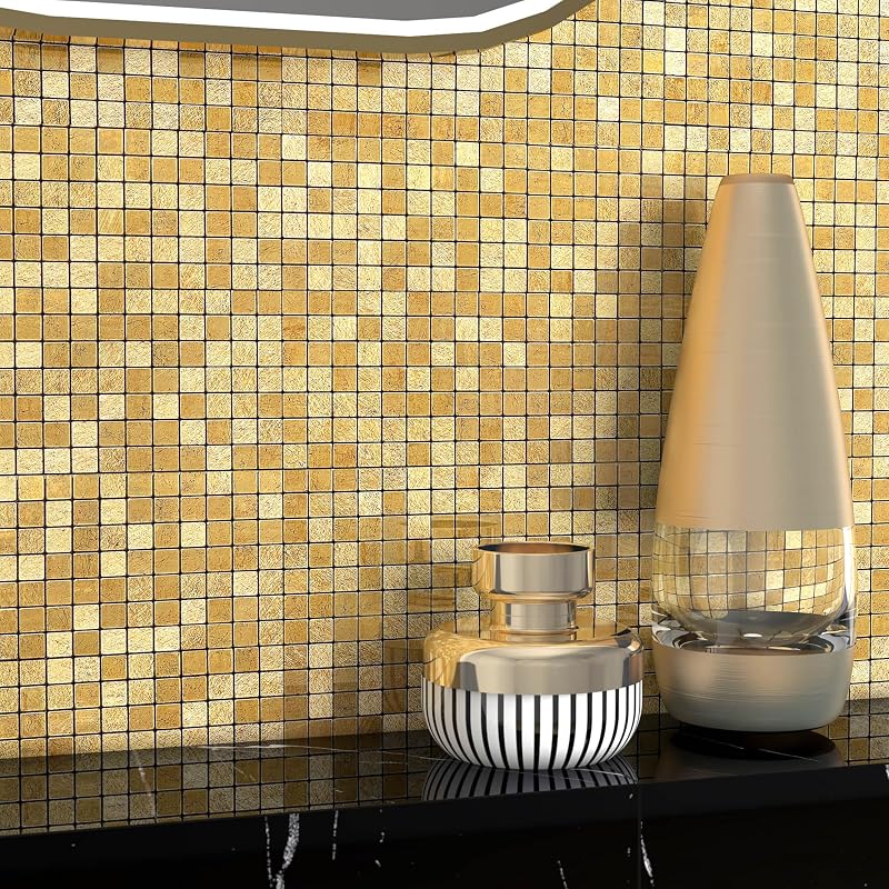 Azulejos dorados autoadhesivos para cocina 10 hojas