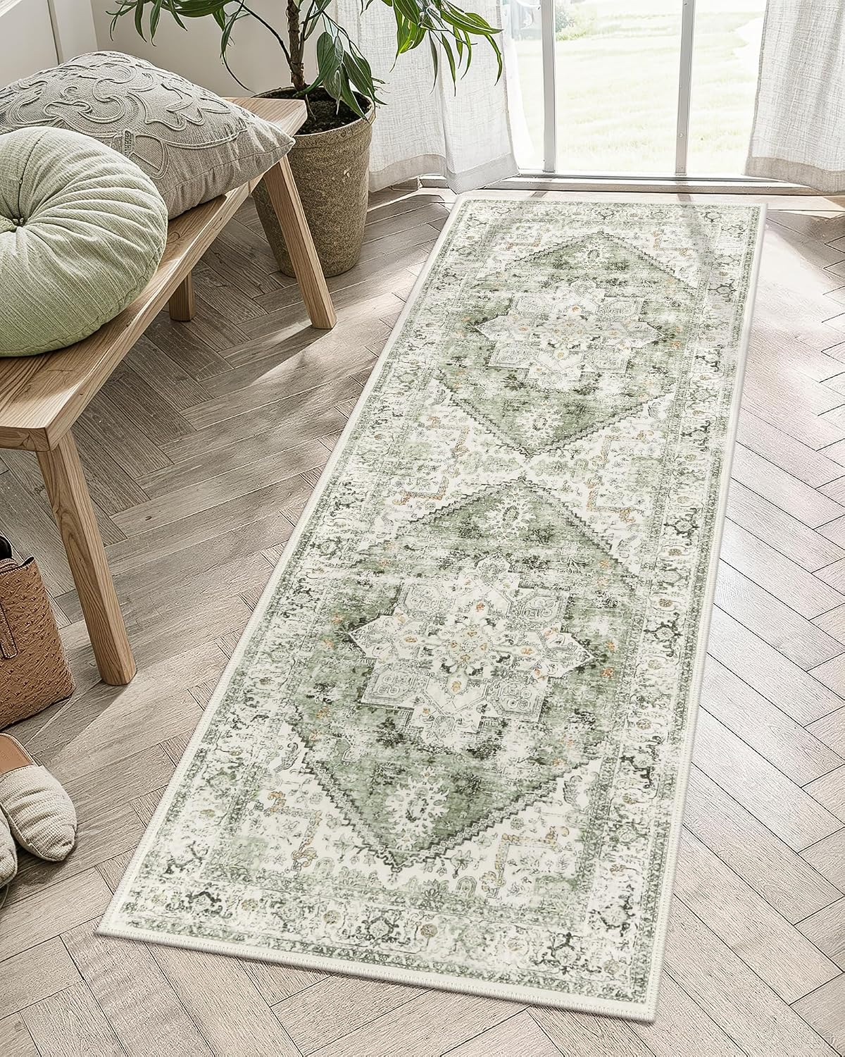 Alfombra larga 2x6ft antiderrap color salvia baño cocina