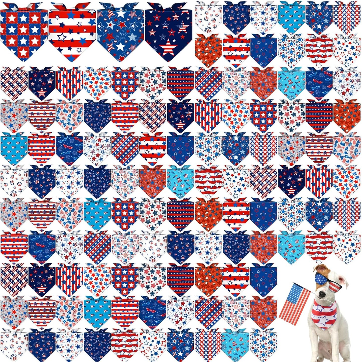120 Bandanas Patrióticas para Perros 4 de Julio 30 Estilos