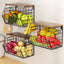 Cesta frutas metal tapa madera set 3 organiz. pared cocina