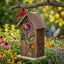 Casa pájaros colgante madera 11" techo metal jardín
